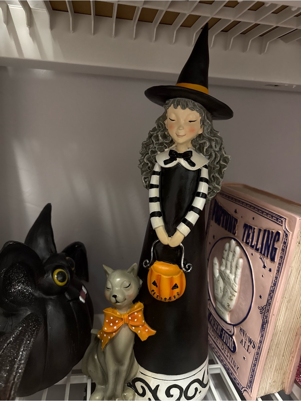 Black and White Witch Figurine with Orange Pumpkin Basket - Home Accents